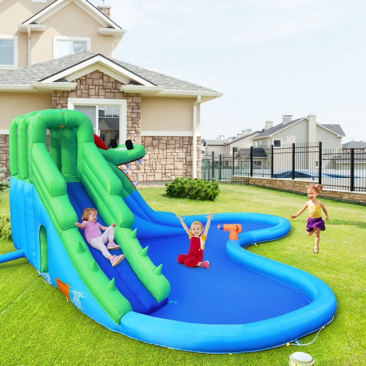 Inflatable Water Park Crocodile Bouncer Dual Slide Climbing Wall Without Blower