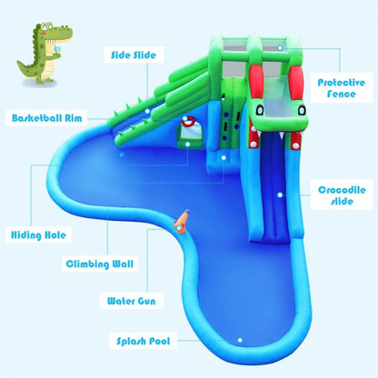 Parc aquatique gonflable Crocodile Bouncer Double toboggan Mur d'escalade sans souffleur