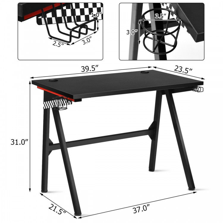 Bureau de jeu ergonomique pour ordinateur avec porte-gobelet/crochet pour casque