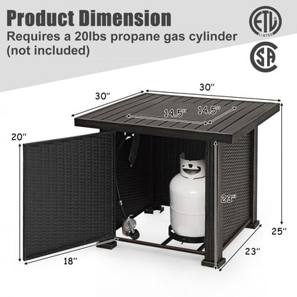 Table de foyer au gaz propane carrée de 30 pouces et 50 000 BTU avec housse de table