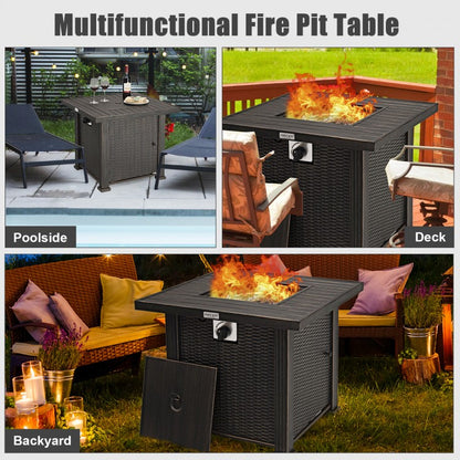 30 Inch 50000 BTU Square Propane Gas Fire Pit Table with Table Cover