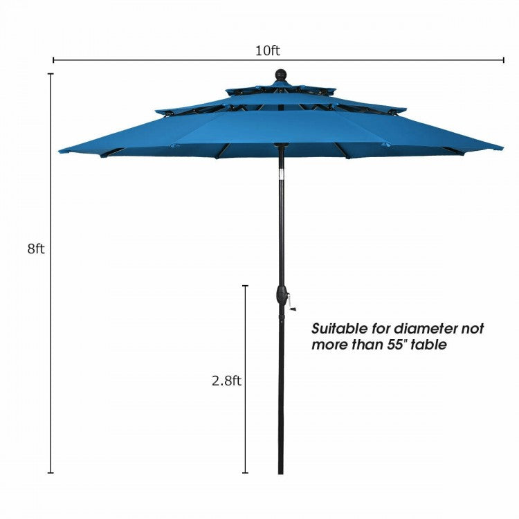 Parasol d'extérieur à 3 niveaux de 10 pieds avec double ventilation