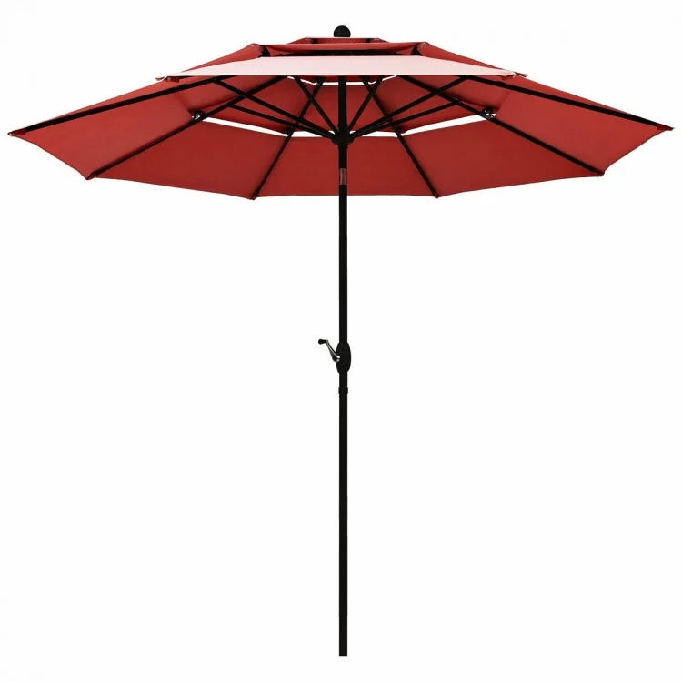 10ft 3 Tier Outdoor Patio Umbrella with Double Vented