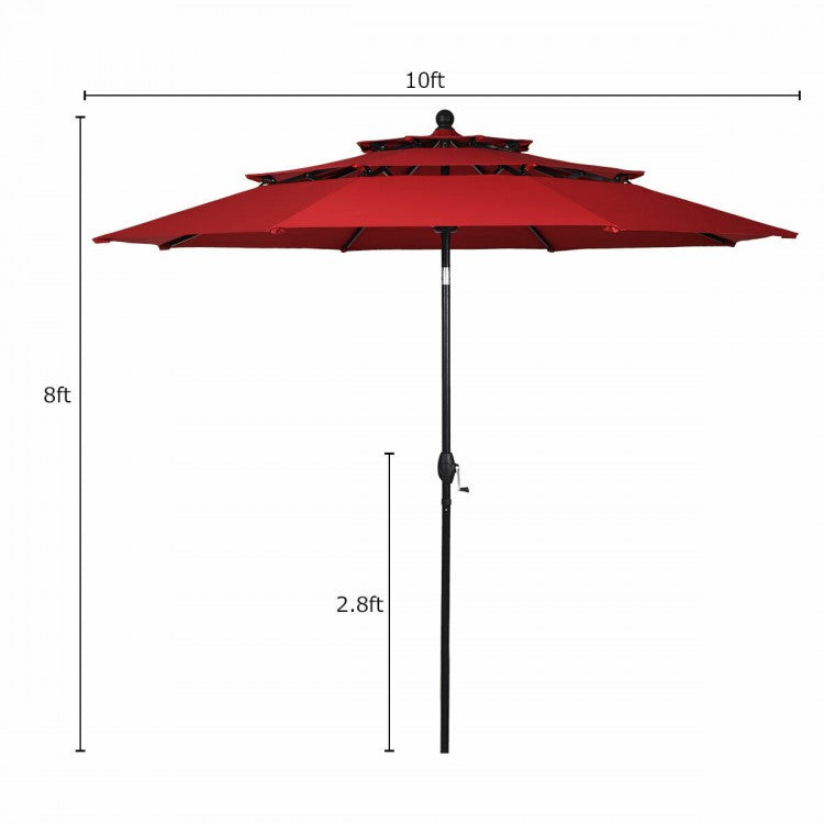 10ft 3 Tier Outdoor Patio Umbrella with Double Vented