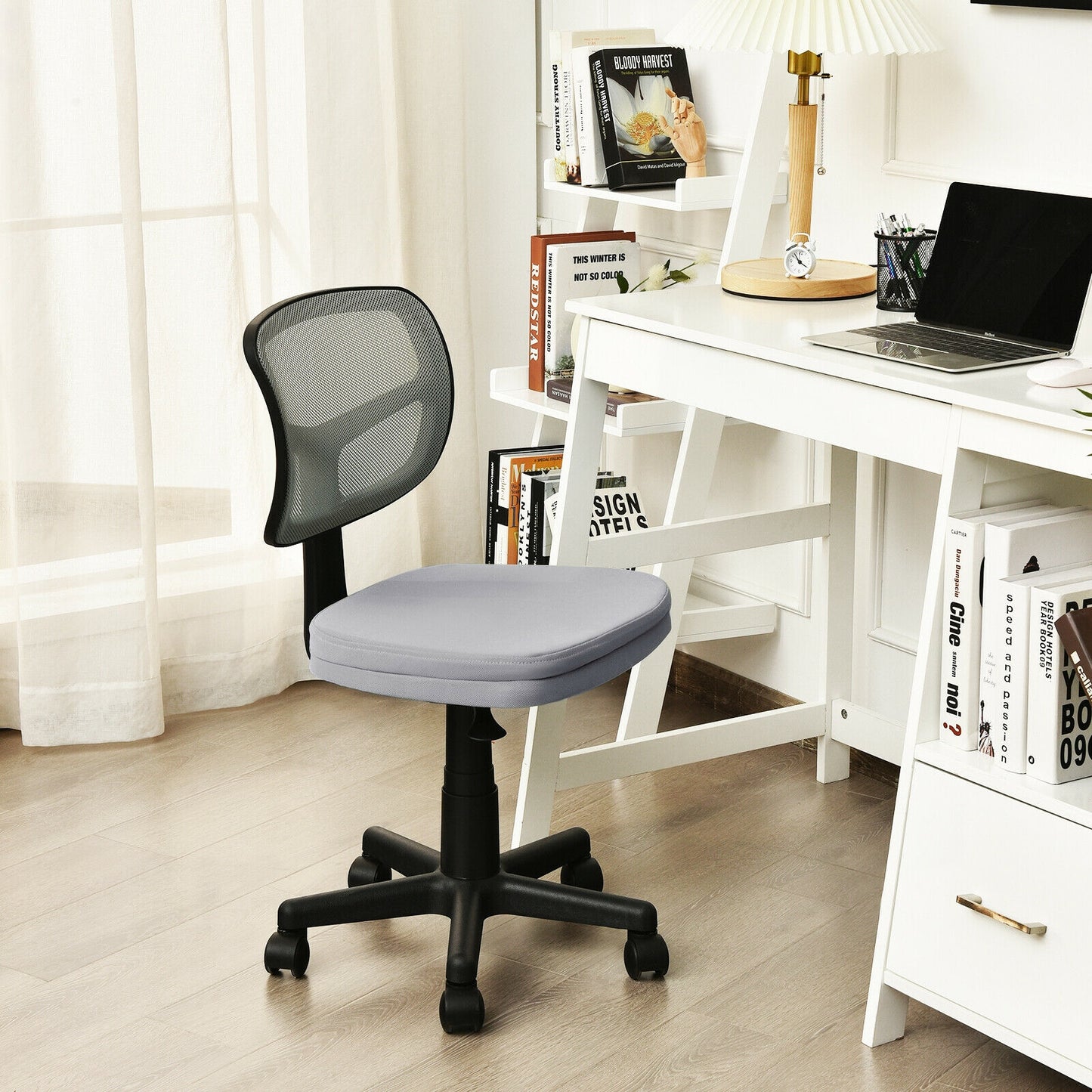 Armless Computer Chair with Height Adjustment and Breathable Mesh for Home Office