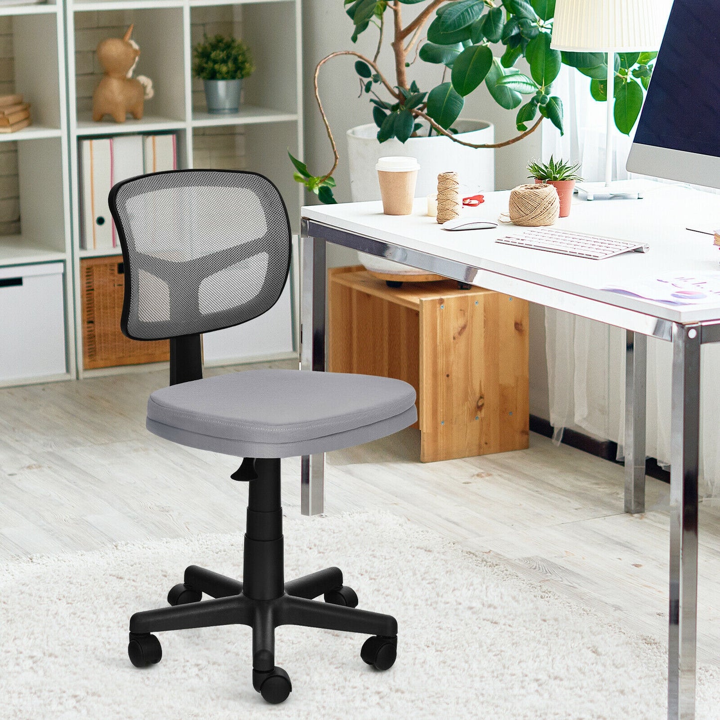 Armless Computer Chair with Height Adjustment and Breathable Mesh for Home Office