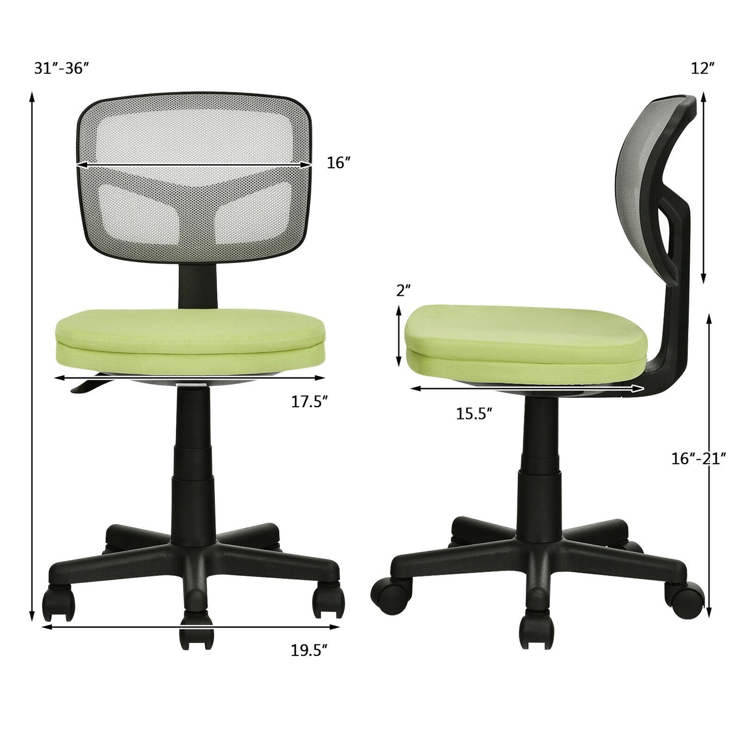 Armless Computer Chair with Height Adjustment and Breathable Mesh for Home Office