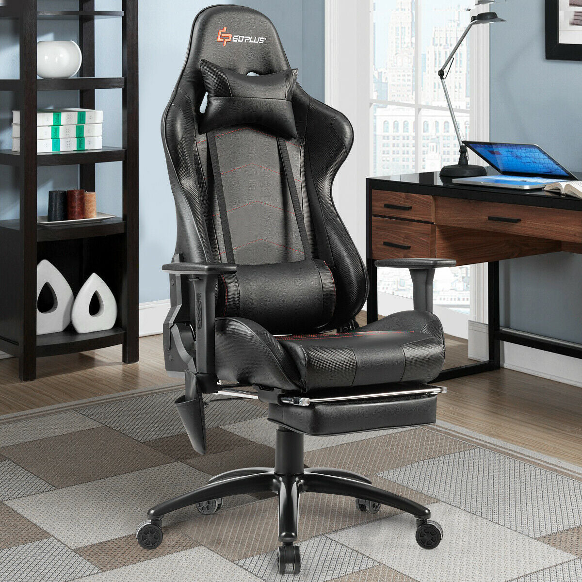 Chaise de jeu ergonomique à dossier haut en cuir PU avec massage