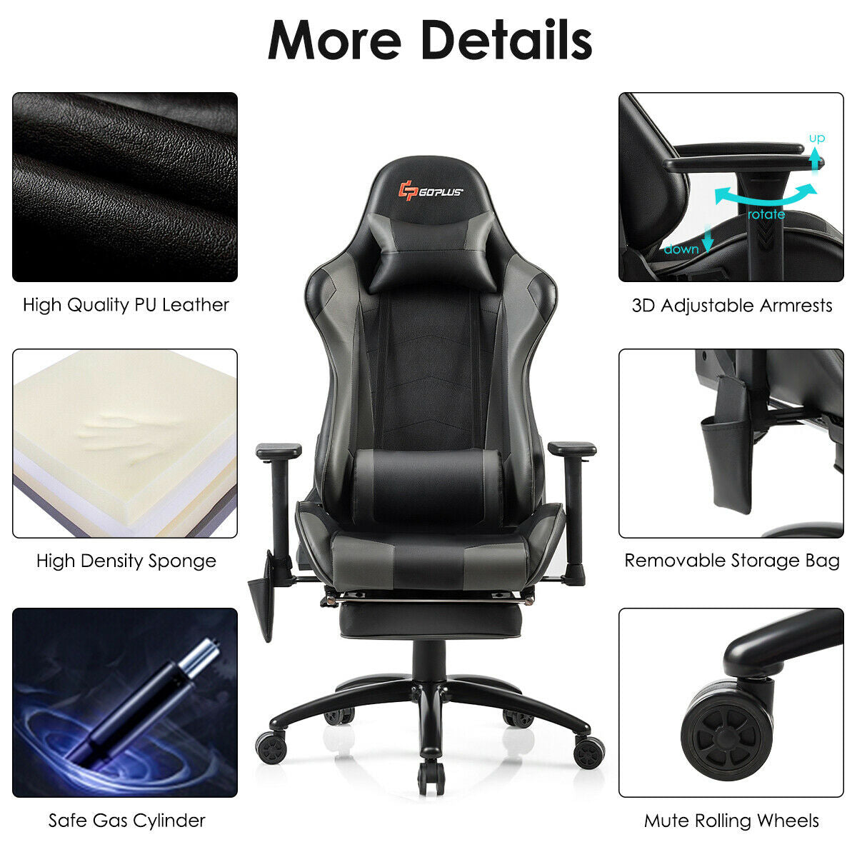 Ergonomic High Back PU Leather Massage Gaming Chair