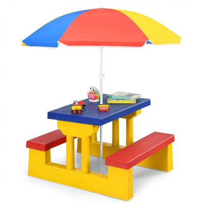 Kids Picnic Folding Table and Bench with Umbrella