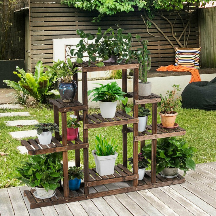 Étagère de rangement pour présentoir de plantes en bois à 6 niveaux