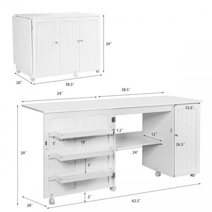 Table de couture pliante, étagères, armoire de rangement, chariot d'artisanat avec roulettes