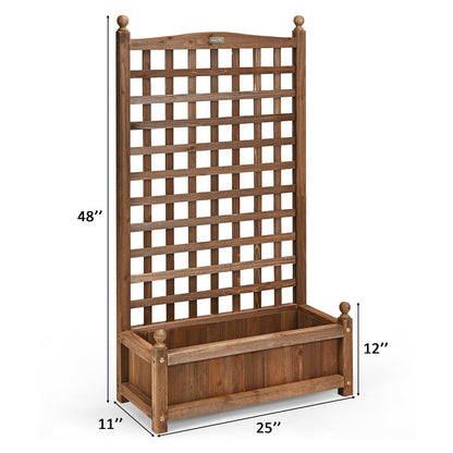 Solid Free Standing Wood Planter Box with Trellis