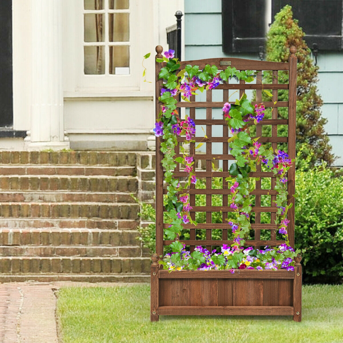 Solid Free Standing Wood Planter Box with Trellis