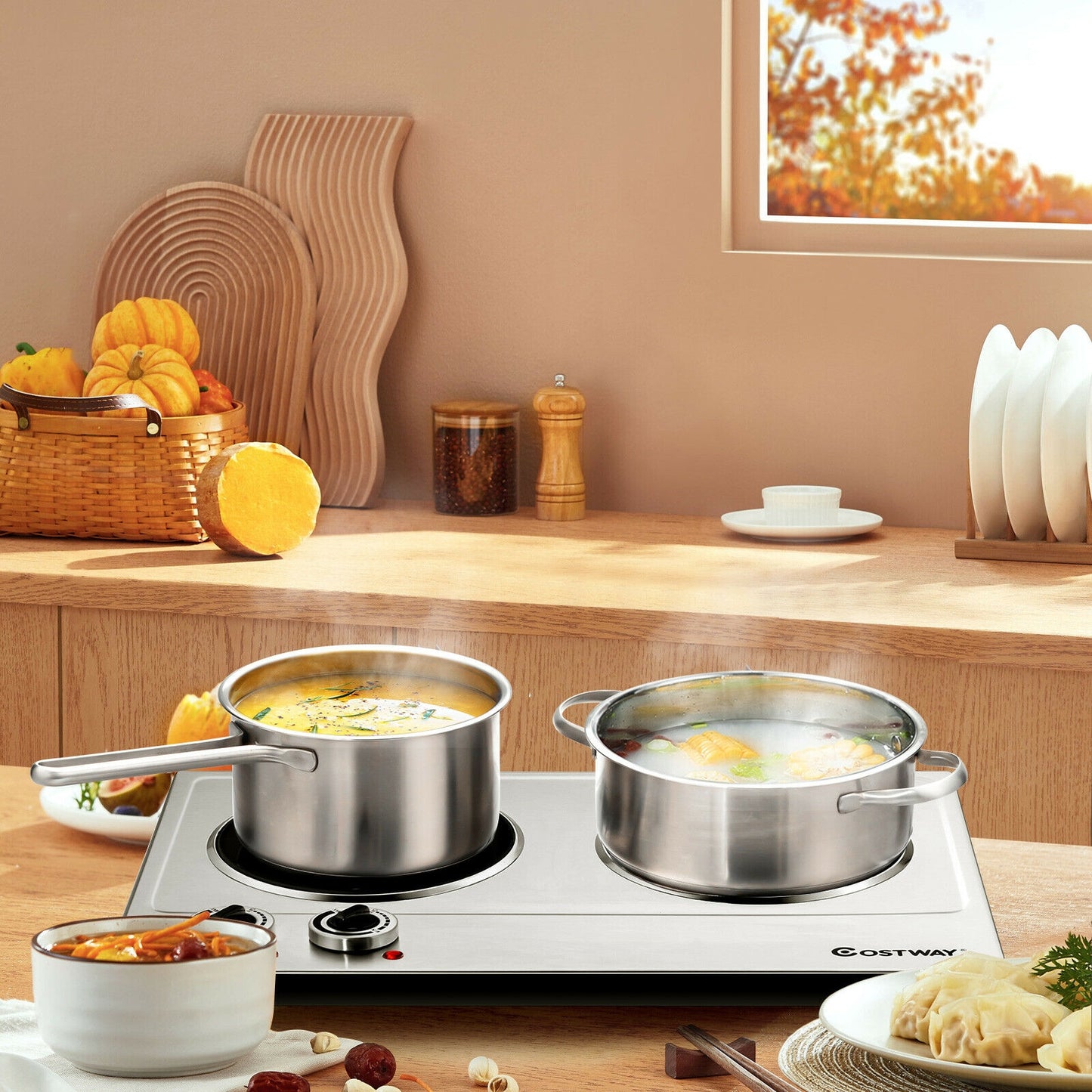 1800W Stainless Steel Infrared Cooktop with Non-slipping Feet and Adjustable Temperature