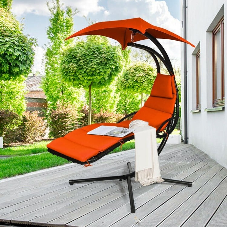 Chaise longue suspendue avec support pivotant et coussin - Orange