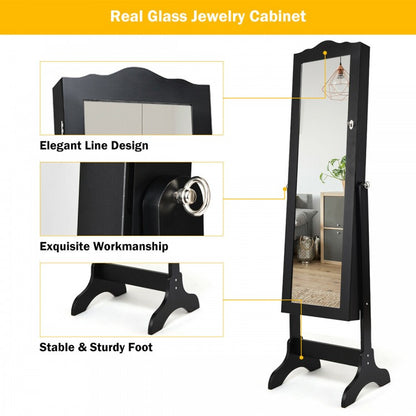 Mirrored Lockable Jewelry Cabinet Armoire Organizer Storage Box