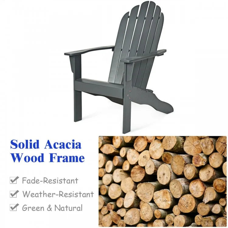 Chaise Adirondack d'extérieur en bois d'acacia au design ergonomique - Gris