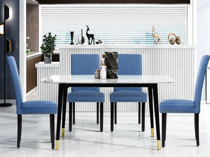 Lot de 2 chaises de salle à manger rembourrées en tissu avec tête de clou - Bleu