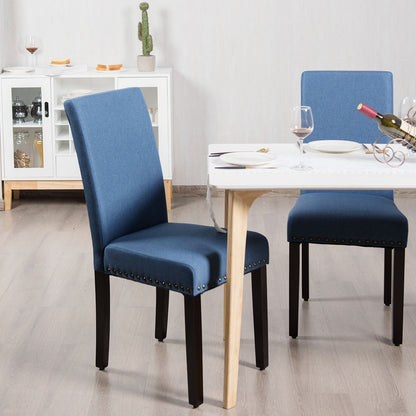 Lot de 2 chaises de salle à manger rembourrées en tissu avec tête de clou - Bleu