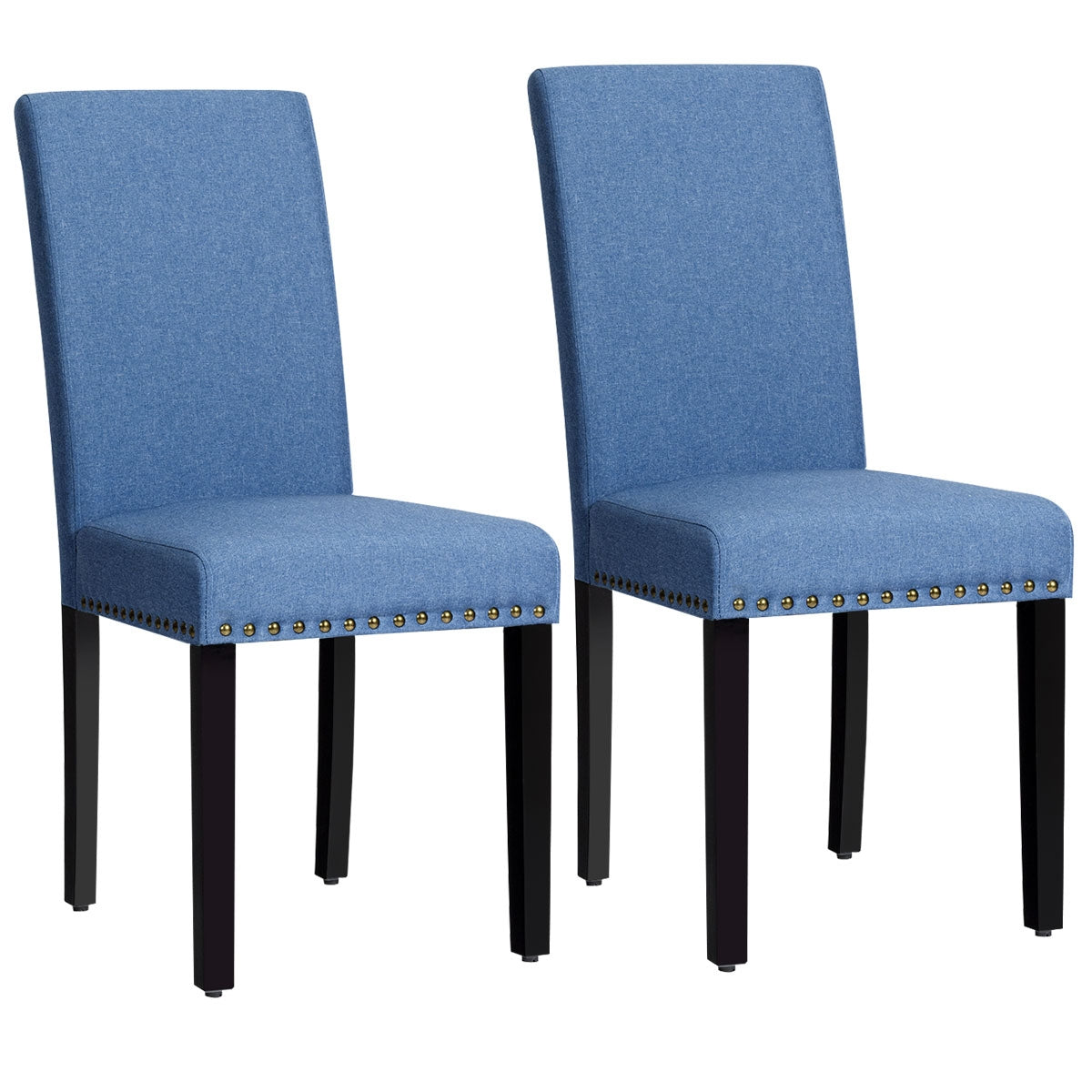 Set of 2 Fabric Upholstered Dining Chairs with Nailhead-Blue