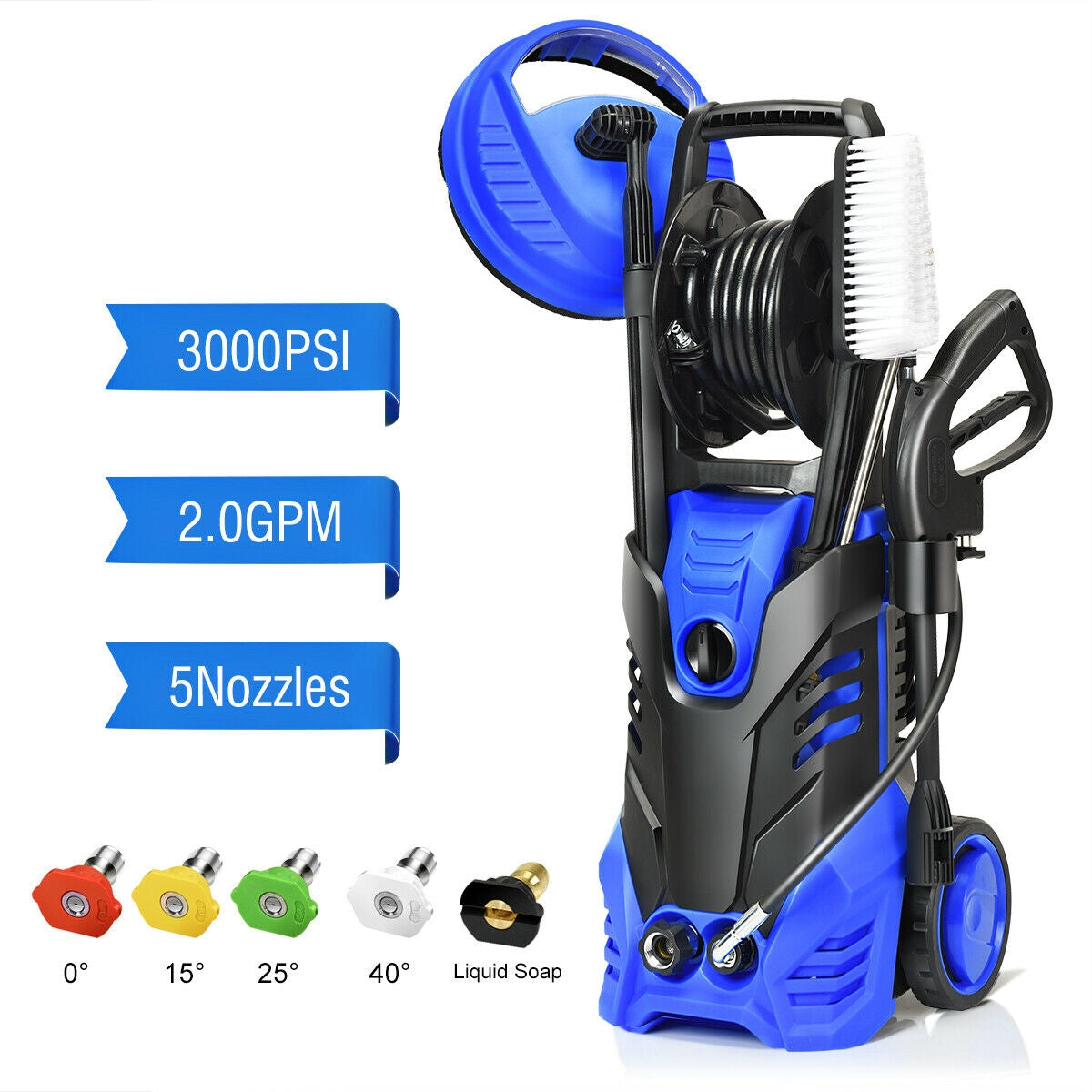 3000 PSI Electric High Pressure Washer With Patio Cleaner -Blue