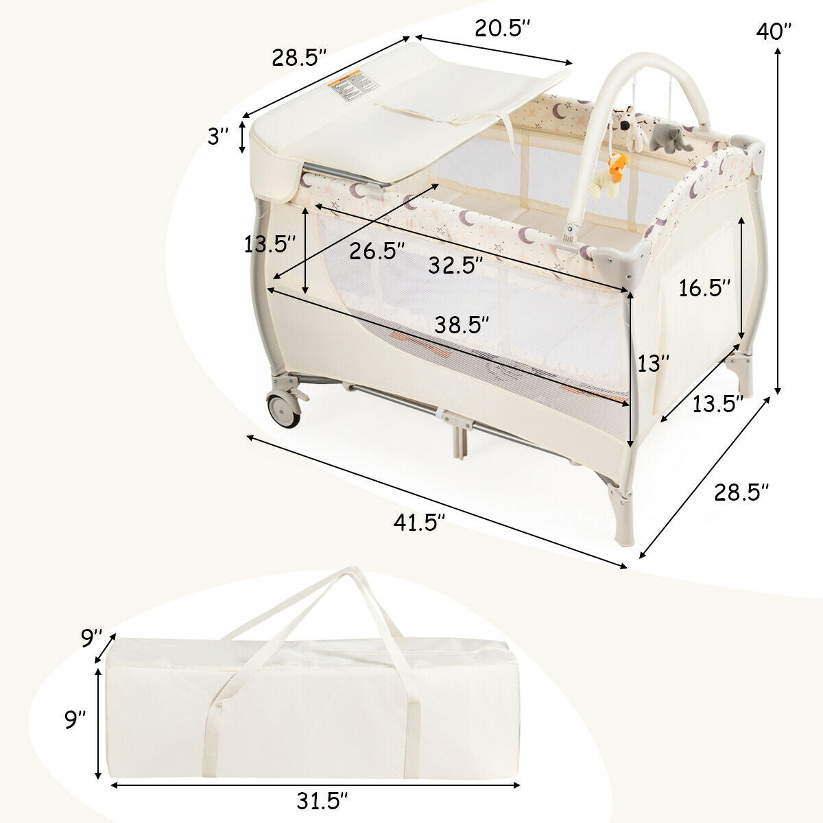 Parc de sécurité pliable pour bébé avec table à langer - Beige