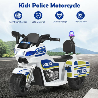 Moto de police pour enfants à 3 roues 6 V avec dossier