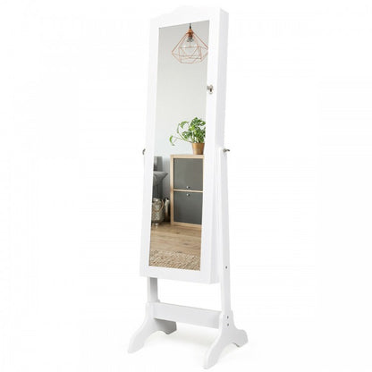 Mirrored Lockable Jewelry Cabinet Armoire Organizer Storage Box