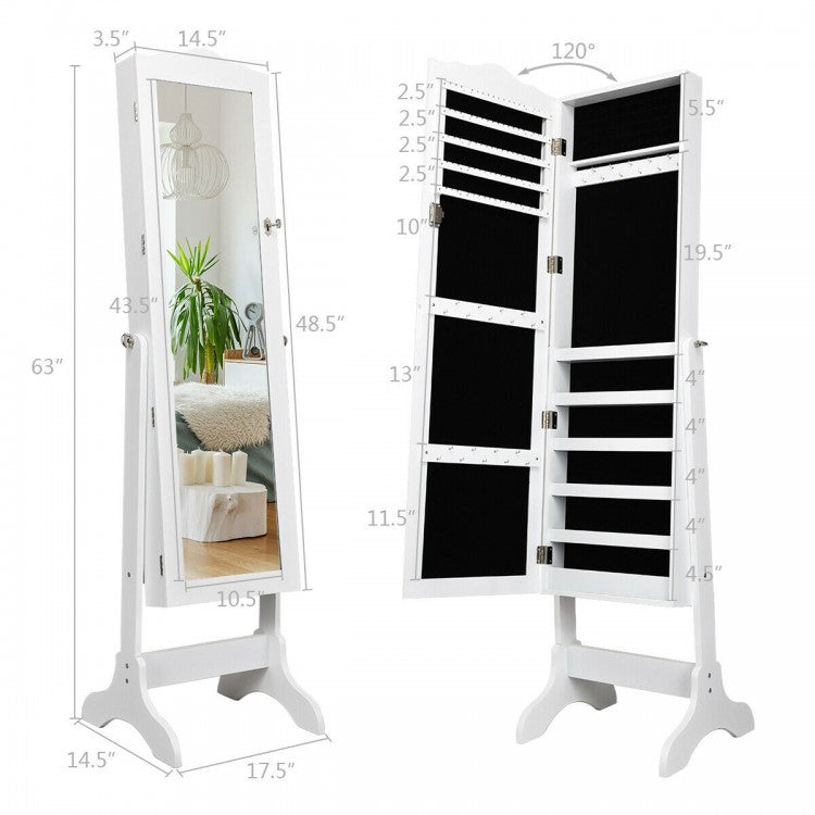 Mirrored Lockable Jewelry Cabinet Armoire Organizer Storage Box