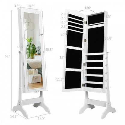 Mirrored Lockable Jewelry Cabinet Armoire Organizer Storage Box