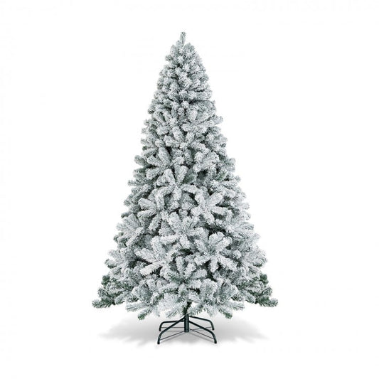 Sapin de Noël artificiel à charnières floqué de neige de 7,5 pieds sans lumières