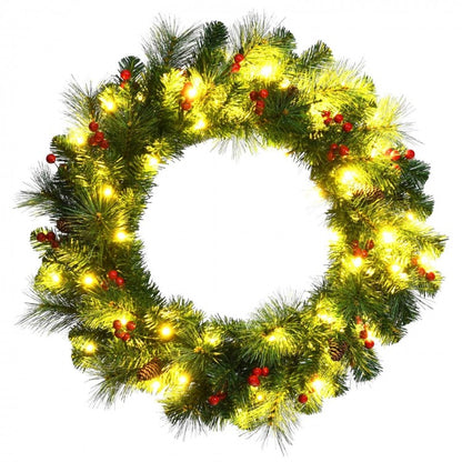 24 Inch Pre-lit Artificial Spruce Christmas Wreath