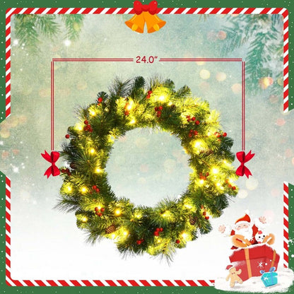 24 Inch Pre-lit Artificial Spruce Christmas Wreath