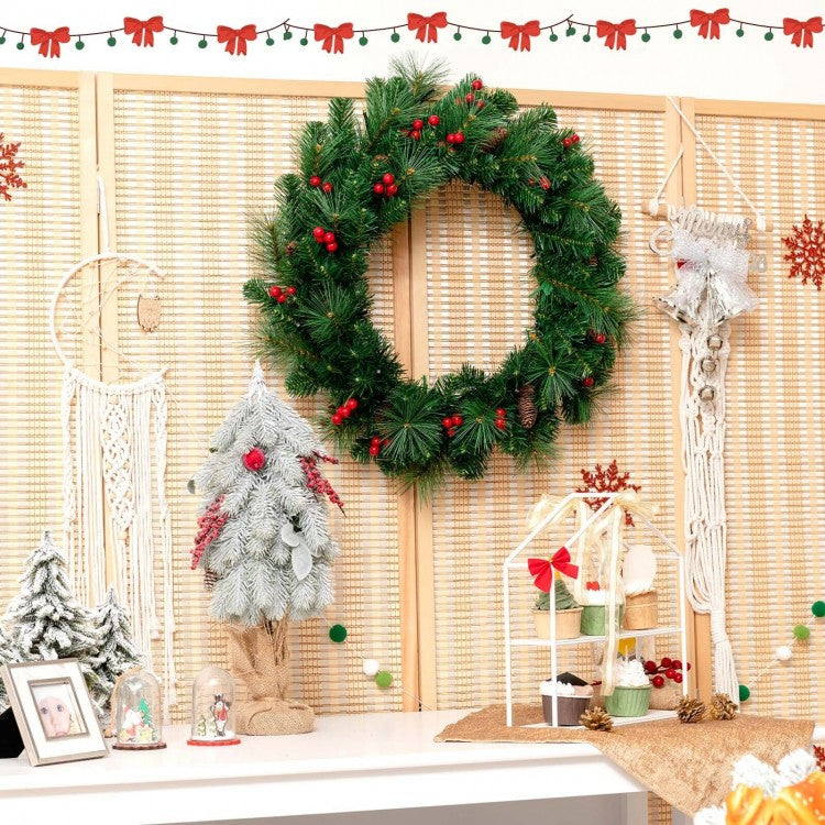 24 Inch Pre-lit Artificial Spruce Christmas Wreath