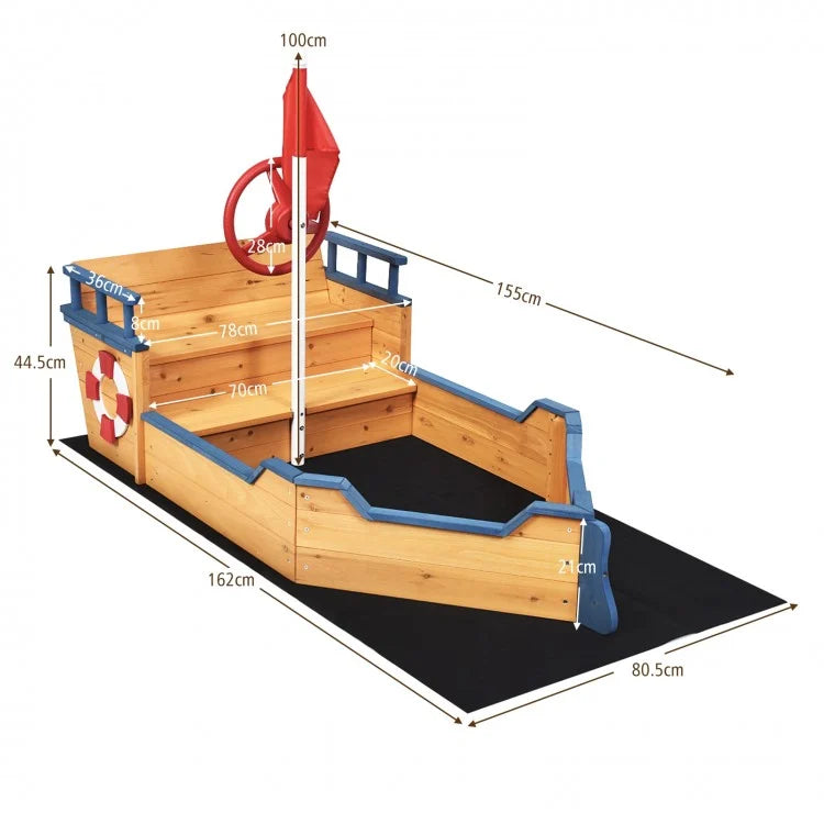 Wooden Pirate Boat Wood Sandbox for Kids