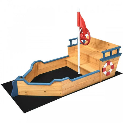 Wooden Pirate Boat Wood Sandbox for Kids