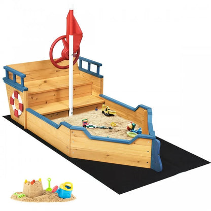 Wooden Pirate Boat Wood Sandbox for Kids