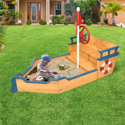 Wooden Pirate Boat Wood Sandbox for Kids