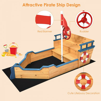 Wooden Pirate Boat Wood Sandbox for Kids