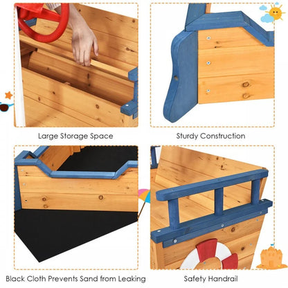 Wooden Pirate Boat Wood Sandbox for Kids