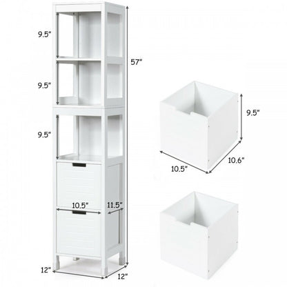 5-Tier Multifunctional  Bathroom Floor Cabine Storage with 2 Drawers