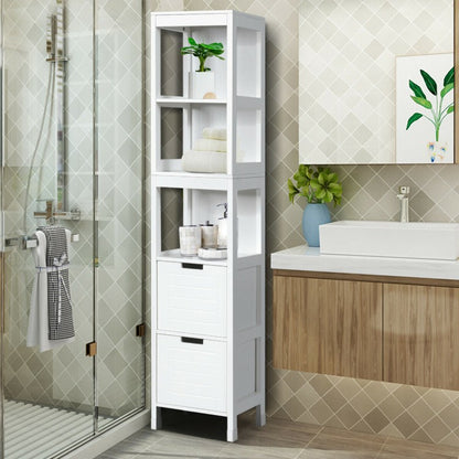 5-Tier Multifunctional  Bathroom Floor Cabine Storage with 2 Drawers