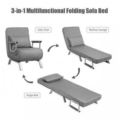 Folding 6 Position Convertible Sleeper Bed Armchair Lounge Couch with Pillow