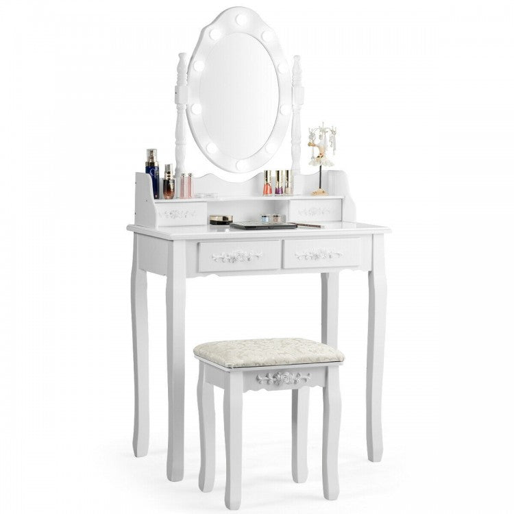 Vanity Table Set with Mirror and Soft Cushioned Stool