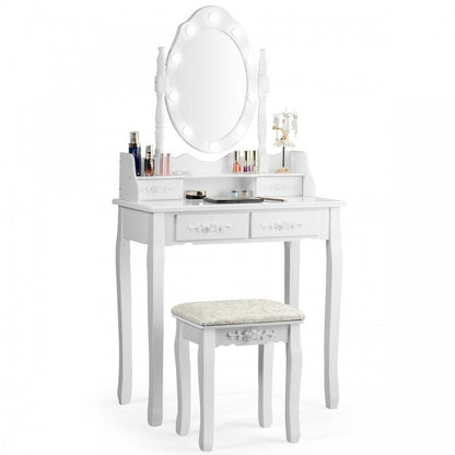 Ensemble de coiffeuse avec miroir et tabouret rembourré moelleux