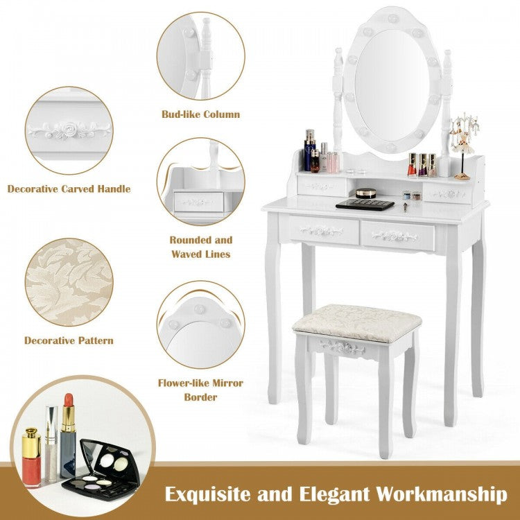 Vanity Table Set with Mirror and Soft Cushioned Stool