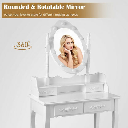 Vanity Table Set with Mirror and Soft Cushioned Stool