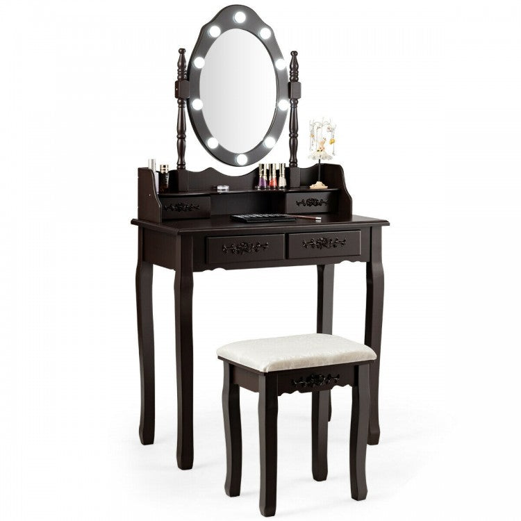 Ensemble de coiffeuse avec miroir et tabouret rembourré moelleux