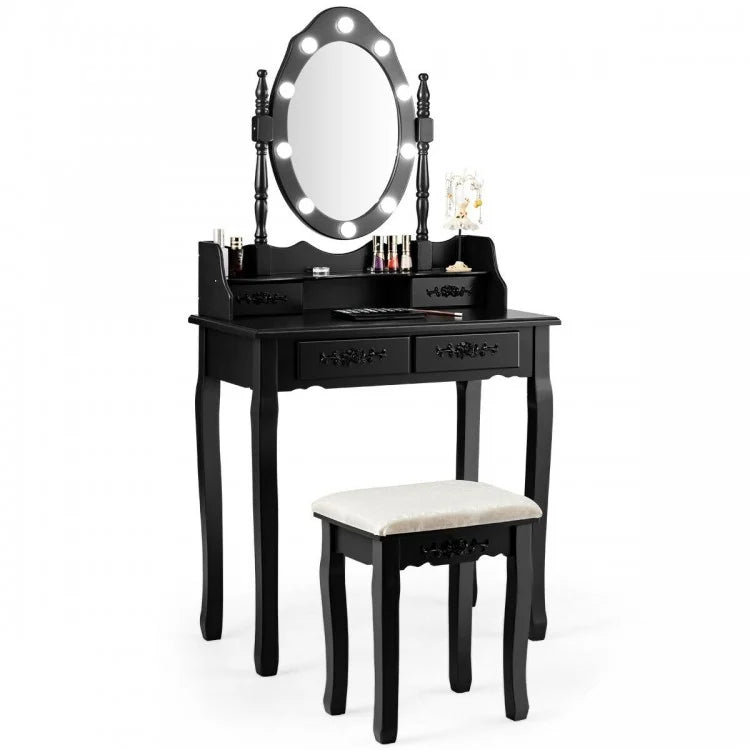 Vanity Table Set with Mirror and Soft Cushioned Stool